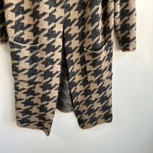 Joseph A Coatigan Houndstooth‎ Open Front Small Tan/Black Cabincore Grandma - Picture 10 of 13